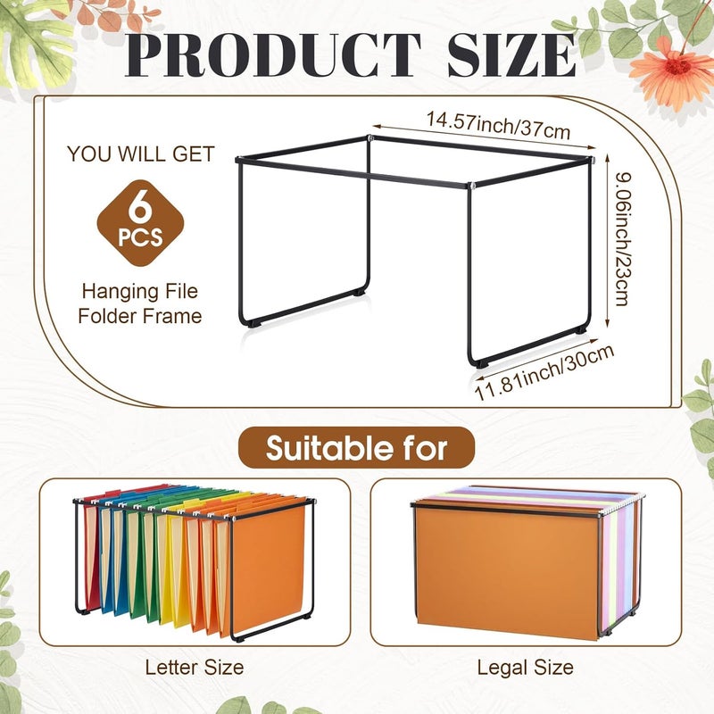 YooNotee 6 Packs Hanging File Folder Frame Legal/Letter Size Heavy Duty Steel Hanging File Organizer 14.57 x 11.81 x 9.06 Inch Files Cabinet Rails for Filing Cabinet Drawer Desktop Organizer, Black - Image 2